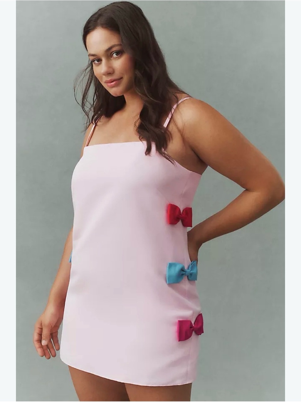 Sachin + Babi Light Pink Slip Dress with Red and Blue Bows